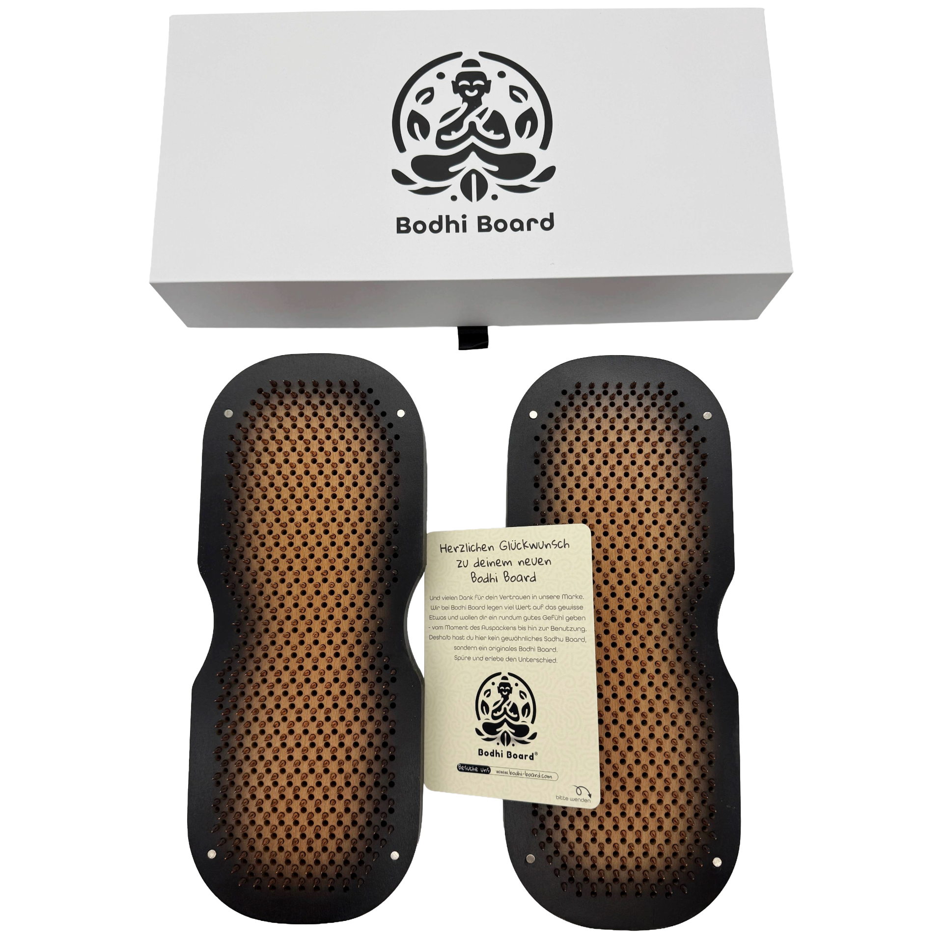 Sadhu Board Black Edition von oben – Bodhi Board Nagelbrett mit Kupfernägeln für Achtsamkeit und Meditation