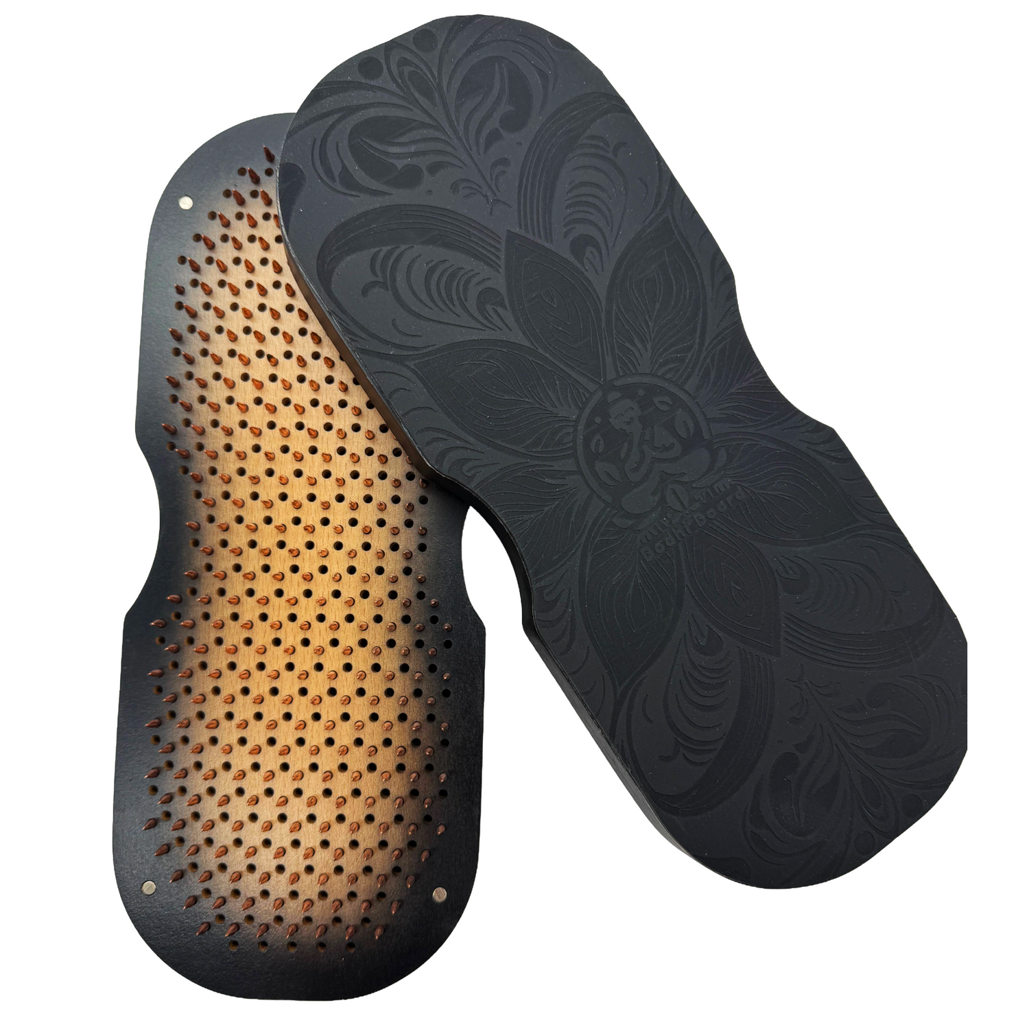 Sadhu Board Black Edition von oben – Bodhi Board Nagelbrett mit Kupfernägeln für Achtsamkeit und Meditation