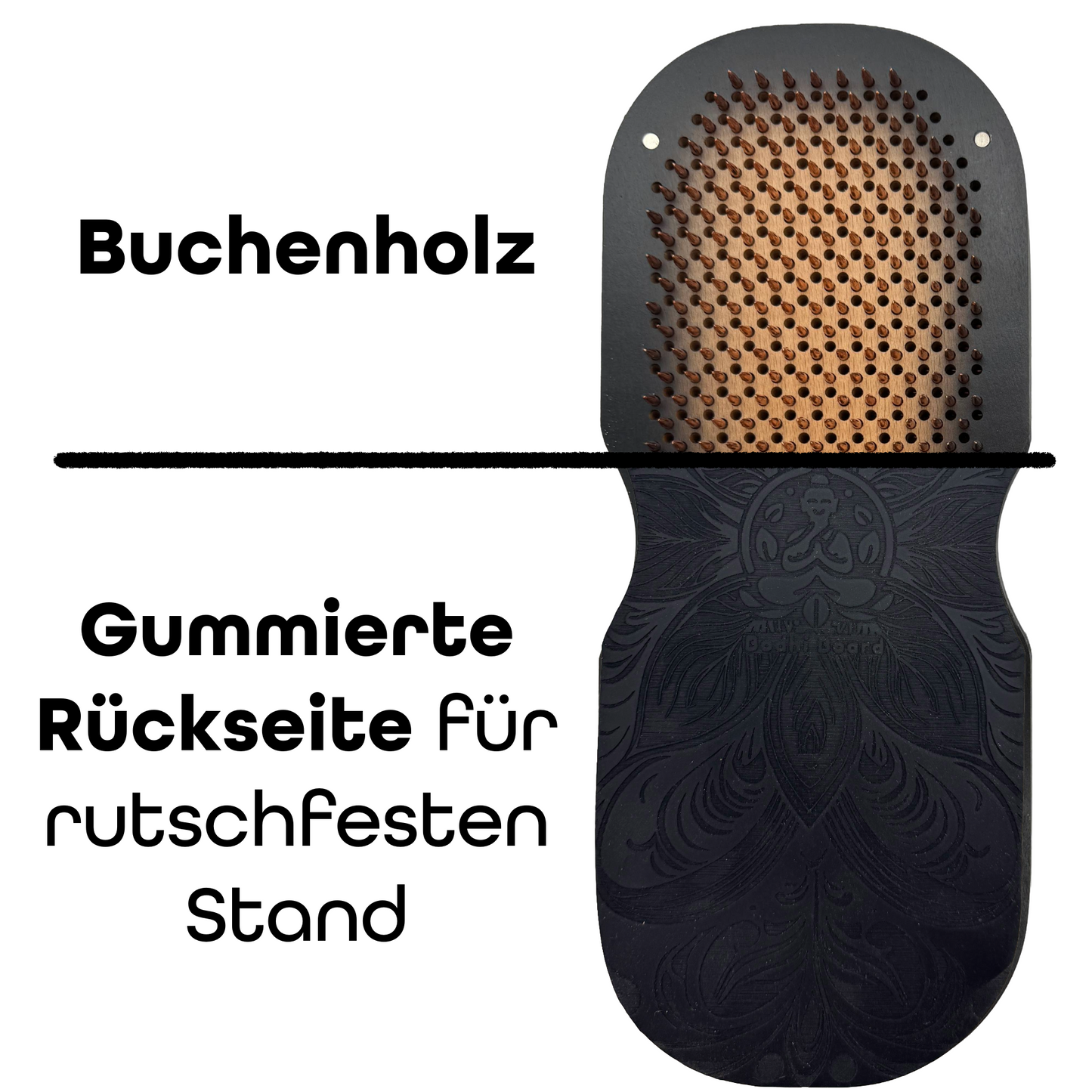 Sadhu Board Black Edition mit galvanisch verkupferten Kupfernägeln – Bodhi Board Nagelbrett für Füße