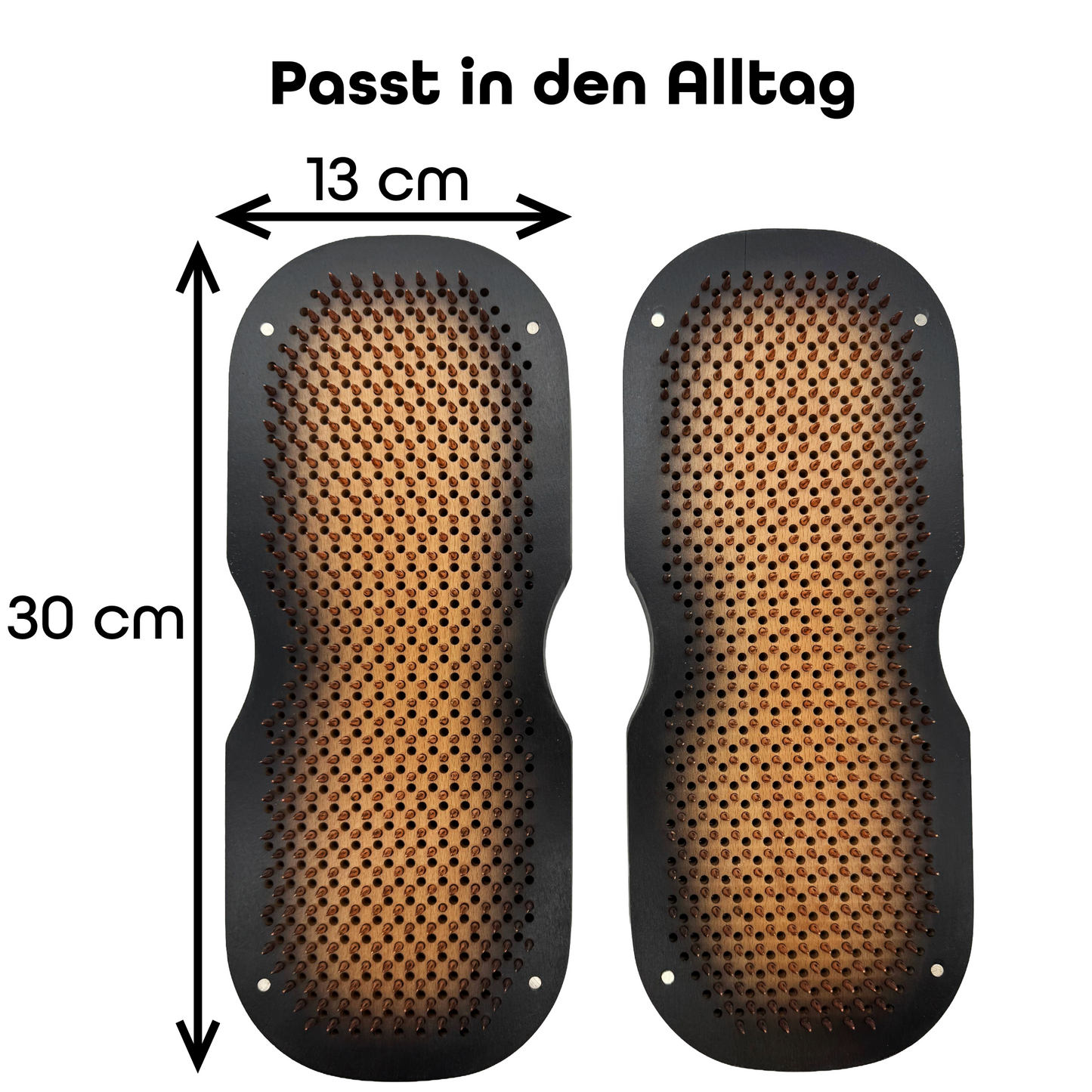 Nahaufnahme der Kupfernägel des Bodhi Board Sadhu Boards Black Edition aus Buchenholz