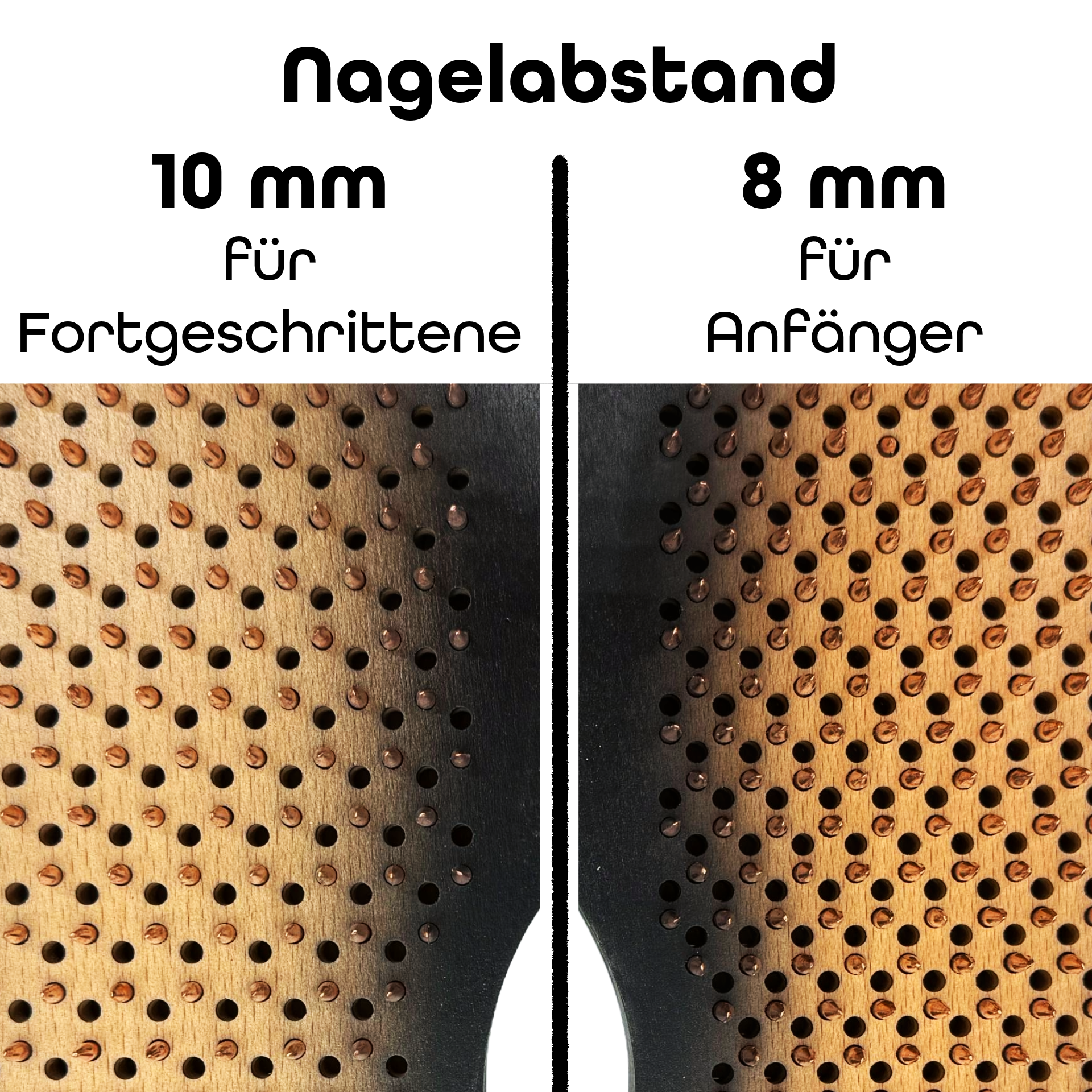 Nahaufnahme der Kupfernägel des Bodhi Board Sadhu Boards Black Edition aus Buchenholz