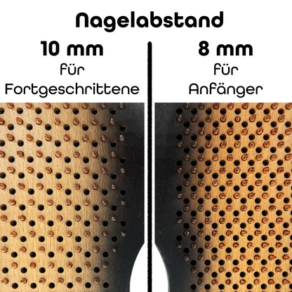Nahaufnahme der Kupfernägel des Bodhi Board Sadhu Boards Black Edition aus Buchenholz